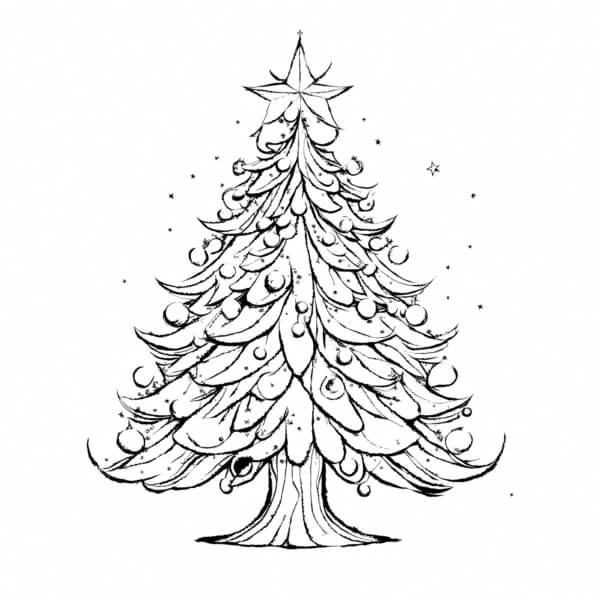 Download Illustrated Christmas Tree with Ornaments and Stars Coloring ...