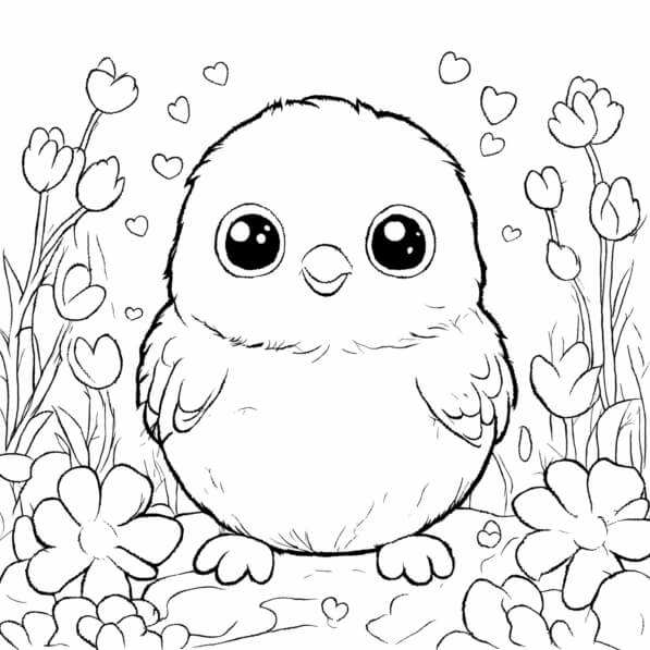 Download Cute Cartoon Bird Surrounded by Flowers Coloring pages Online ...