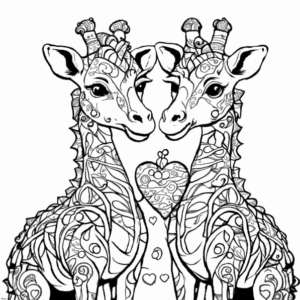 Download Intricately Designed Giraffes with Heart Coloring pages Online ...