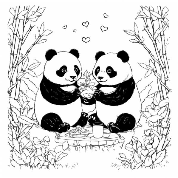 Download Two Pandas Sharing a Moment Coloring pages Online - Creative ...