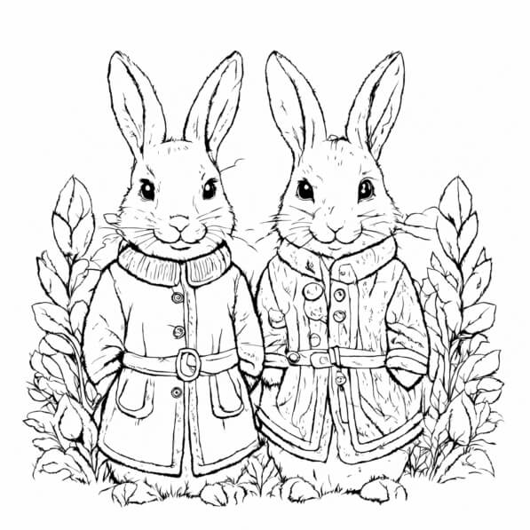 Download Two Stylish Rabbits in Coats Coloring pages Online - Creative ...