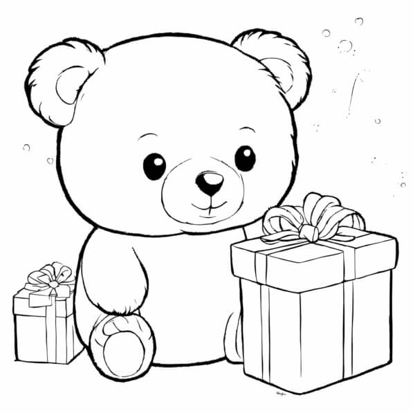Download Cute Cartoon Teddy Bear with Gifts Coloring pages Online ...