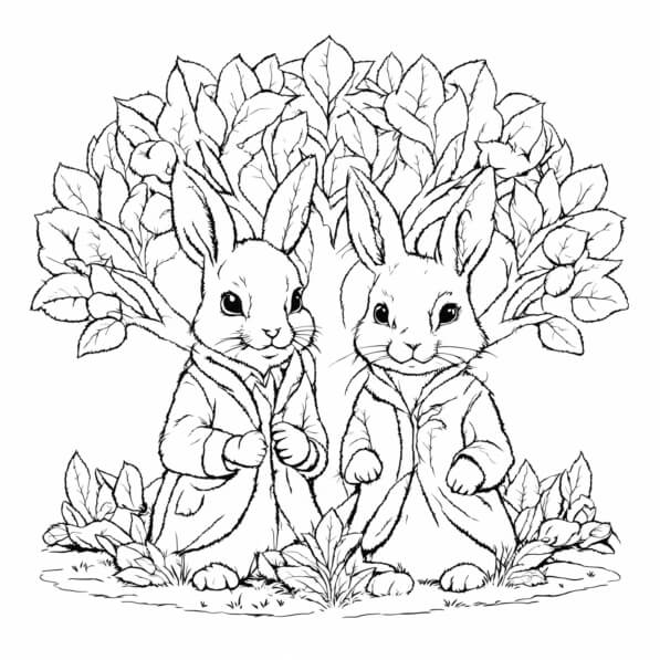 Download Two Rabbits in Coats Surrounded by Foliage Coloring pages ...