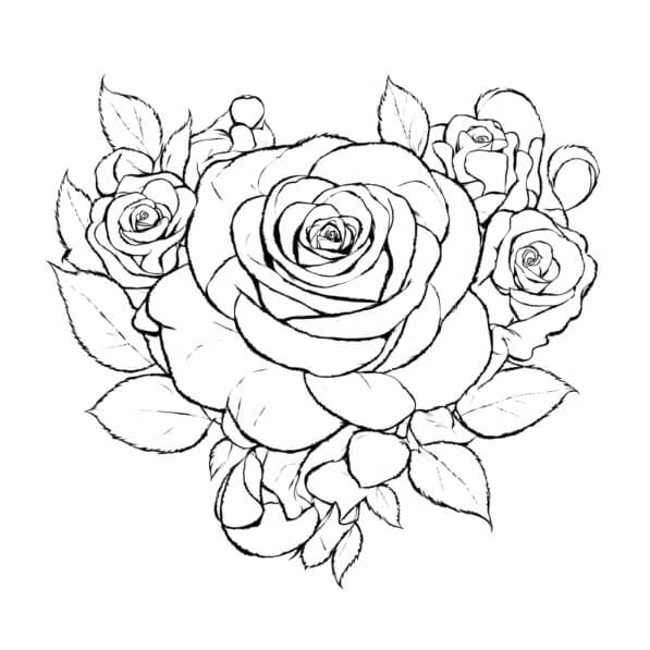 Download Intricate Line Drawing of Roses Coloring pages Online ...