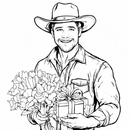 Lächelnder Mann mit Blumen und Geschenkbox Hintergründe thumbnail