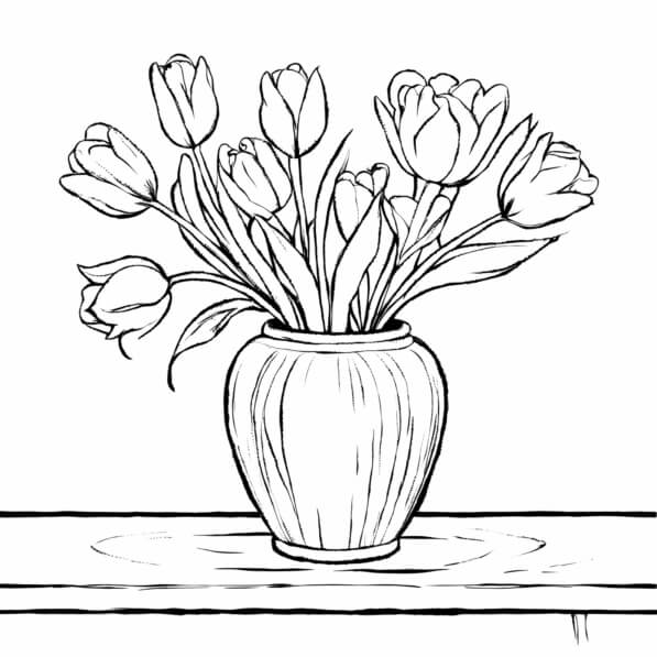 Download Sketch of a Vase with Tulips Coloring pages Online - Creative ...