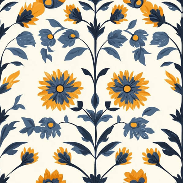 Download Stylized Floral Pattern in Yellow and Dark Blue Patterns ...