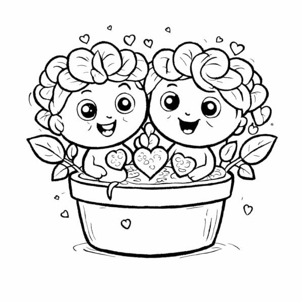 Download Cute Cartoon Characters in Flower Pot Coloring pages Online ...