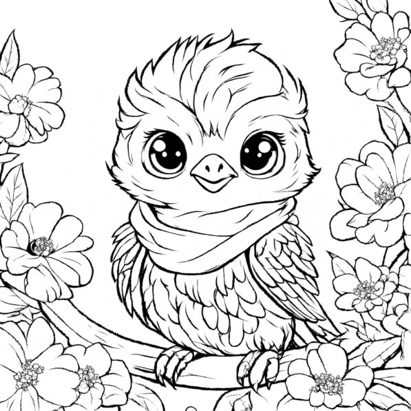 Download Cute Cartoon Bird with Flowers Coloring pages Online ...