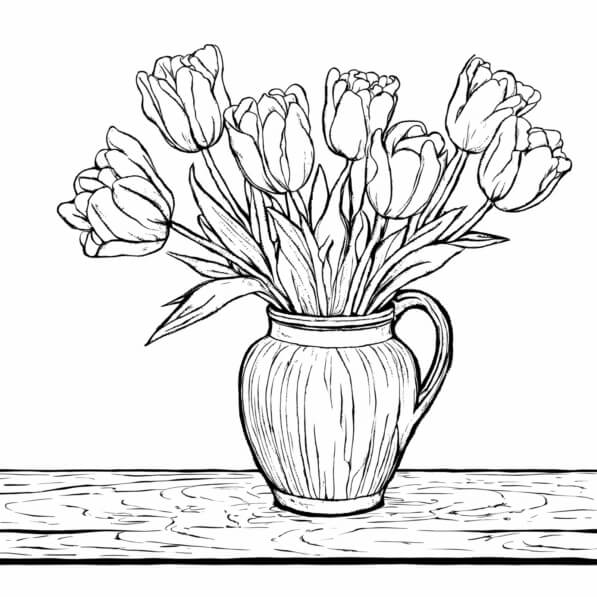Download Tulips in a Vase Coloring pages Online - Creative Fabrica
