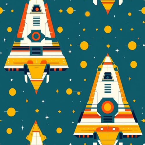 Pattern spaziale retrò con astronavi colorate thumbnail