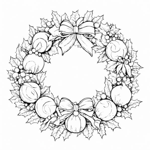 Download Christmas Wreath with Ornaments and Ribbons Coloring pages ...