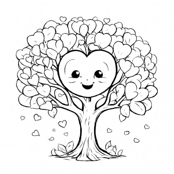 Download Whimsical Heart Tree Illustration Coloring pages Online ...