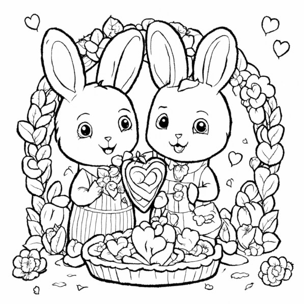 Download Two Rabbits Celebrating Love Coloring pages Online - Creative ...