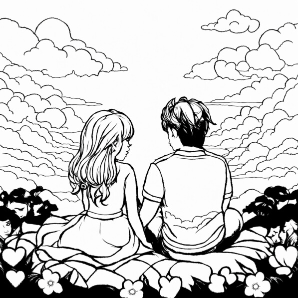 Download Couple Sitting Together in a Romantic Landscape Coloring pages ...