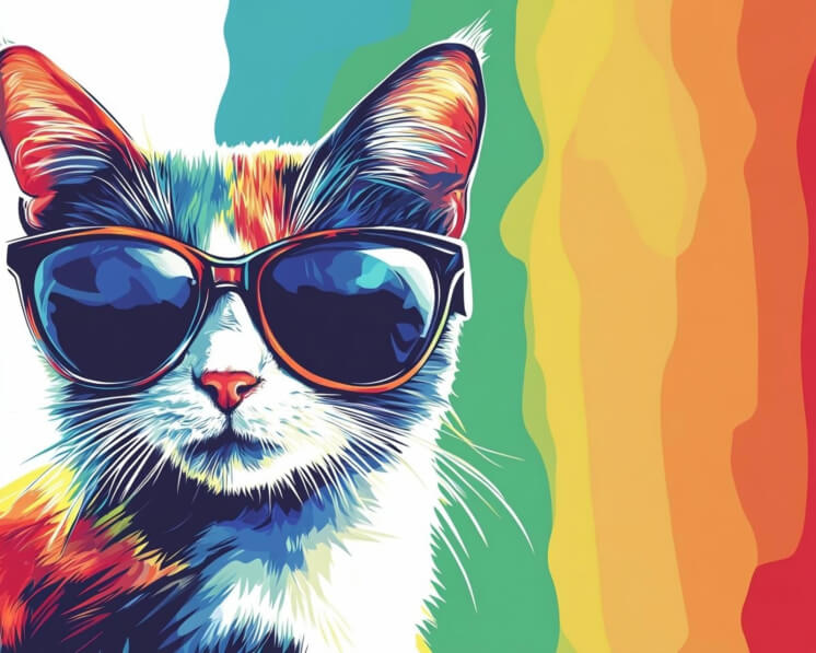 Download Stylized Cat with Sunglasses Against Rainbow Background ...