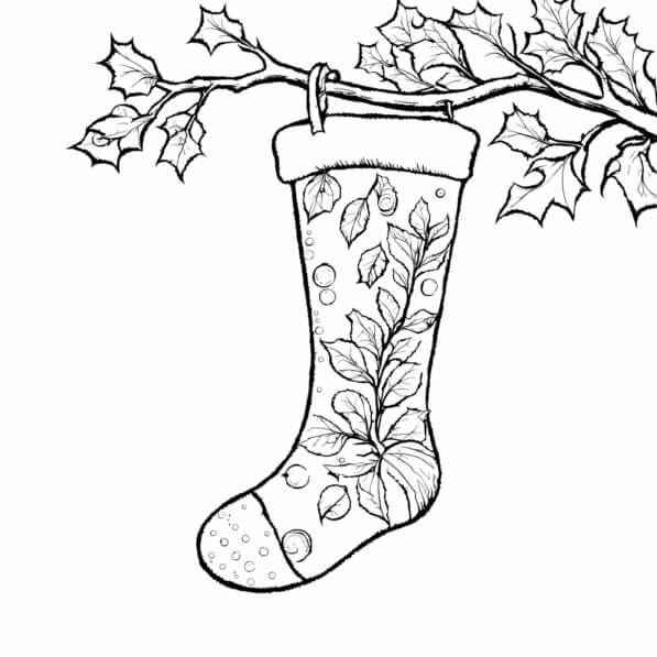 Download Christmas Stocking Hanging from Holly Branch Coloring pages ...