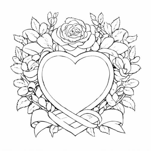 Colorable Heart Frame Download Cute Characters in Heart-Shaped Floral Frame Coloring pages ...
