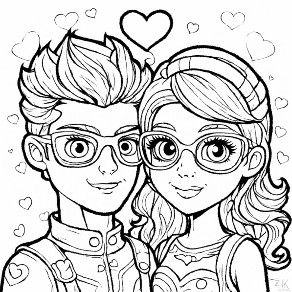 Download Cartoon Couple in Love Coloring Page Coloring pages Online ...