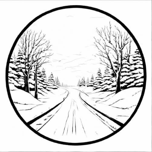 Download Snowy Winter Landscape with Evergreens Coloring pages Online ...
