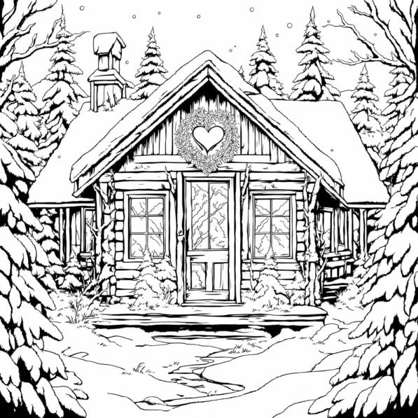 Download Cozy Log Cabin in a Snowy Landscape Coloring pages Online ...
