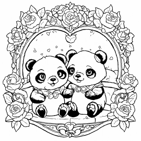 Télécharger Jolis pandas amoureux entourés de roses Pages de coloriage ...