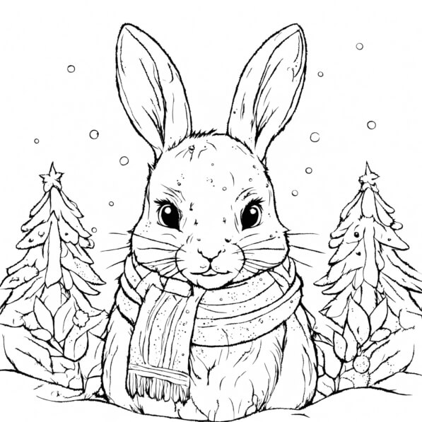 Download Cute Rabbit in Winter Scenery Coloring pages Online - Creative ...