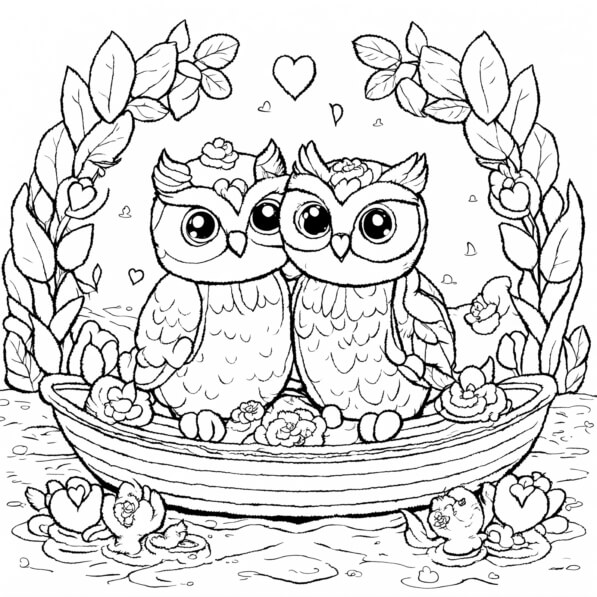 Download Two Owls in Love on a Boat Coloring pages Online - Creative ...