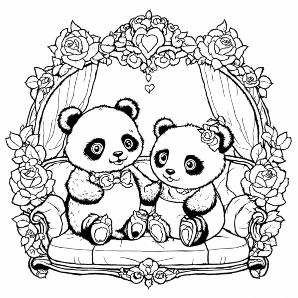 Download Cute Cartoon Pandas on a Sofa Coloring pages Online - Creative ...