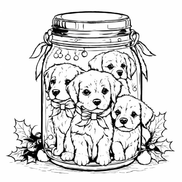 Download Puppies in a Jar with Holiday Decorations Coloring pages ...