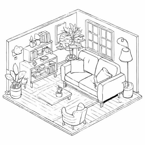 Cozy Living Room with Plants and Bookshelves Cozy Living Room with Plants and Bookshelves thumbnail