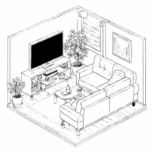 Cozy Living Room with Television and Plants Cozy Living Room with Television and Plants thumbnail