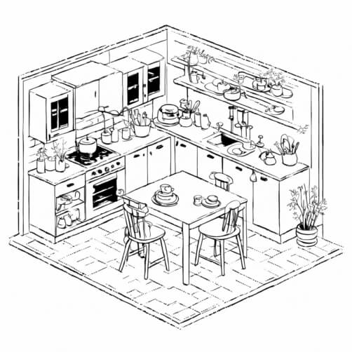 Cozy Kitchen Interior in Line Drawing Style Cozy Kitchen Interior in Line Drawing Style thumbnail