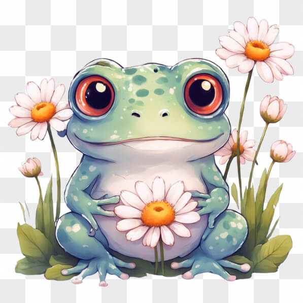 Download Kawaii Frog Surrounded by Flowers Kawaii Online - Creative Fabrica
