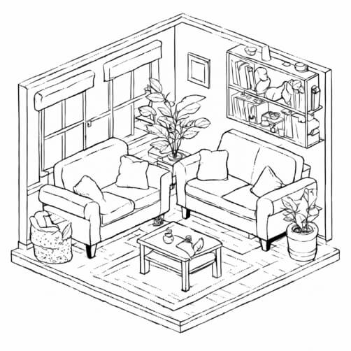 Cozy Living Room with Plants and Bookshelf Cozy Living Room with Plants and Bookshelf thumbnail