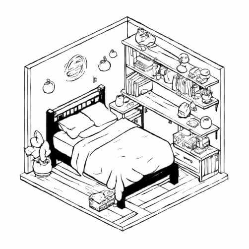 Cozy Bedroom with Shelves and Plants Cozy Bedroom with Shelves and Plants thumbnail