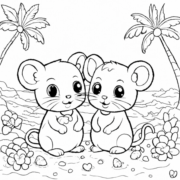 Download Two Cartoon Mice on a Beach Coloring pages Online - Creative ...