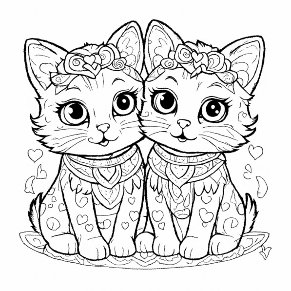 Download Cute Cartoon Cats with Floral Headbands Coloring pages Online ...