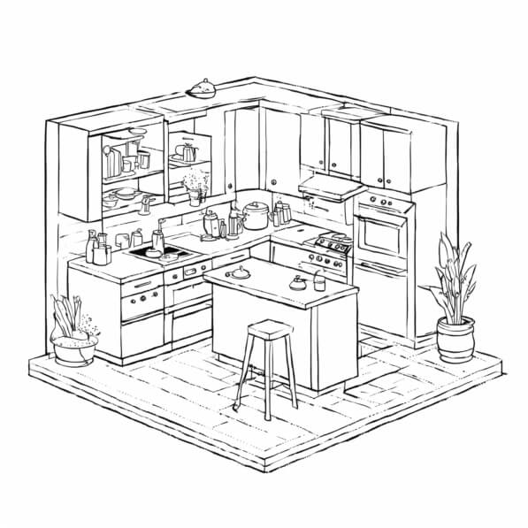 Download Cozy Kitchen Interior with Modern Design Coloring pages Online ...