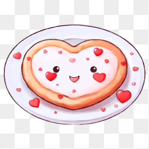 Kawaii Heart-Shaped Pancake with Smiling Face Sketches thumbnail