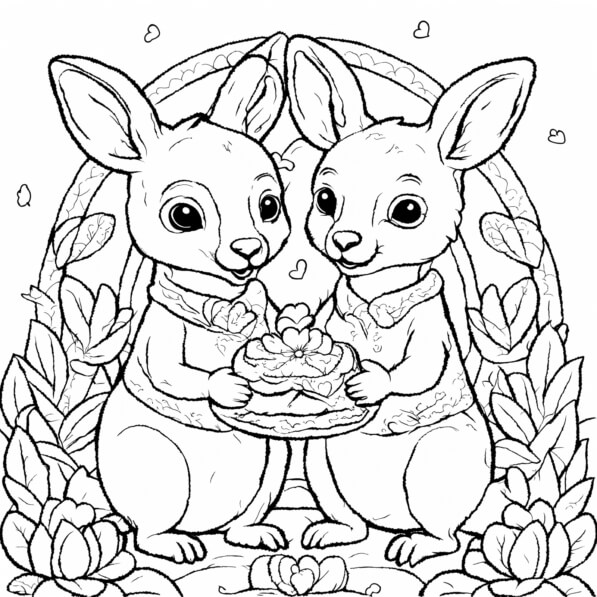 Download Two Cute Rabbits with Cake Coloring pages Online - Creative ...
