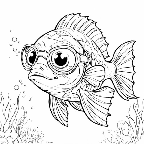 Download Whimsical Fish with Goggles Coloring pages Online - Creative ...