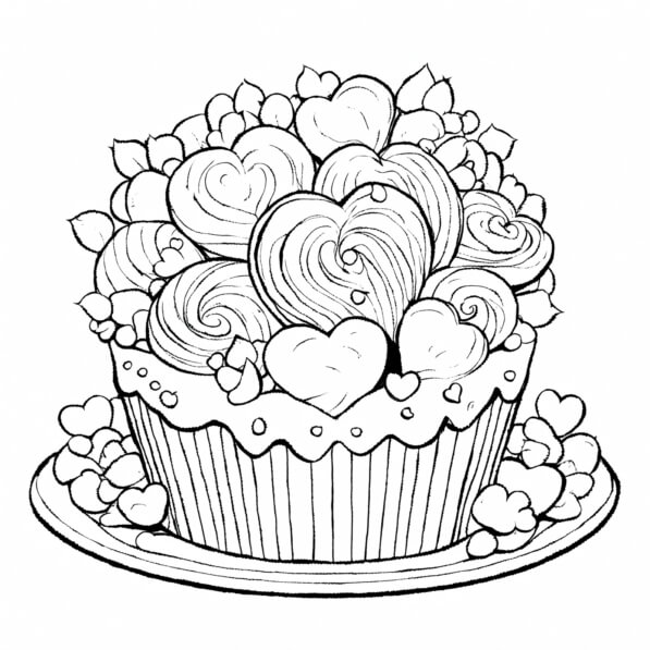 Télécharger Décoration De Cupcake En Forme De Cœur Pages De Coloriage