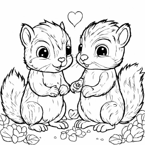 Cute Cartoon Squirrels in Love Sketches thumbnail