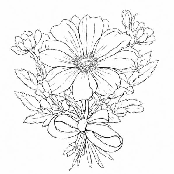 Download Bouquet of Flowers in Line Art Coloring pages Online ...