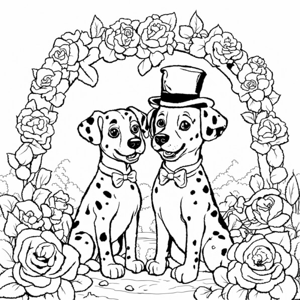 Download Dalmatian Dogs in Floral Archway Coloring pages Online ...