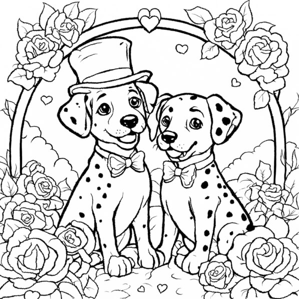 Download Dalmatian Puppies in Floral Setting Coloring pages Online ...