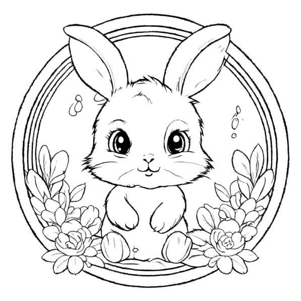 Download Cute Cartoon Rabbit Surrounded by Flowers Coloring pages ...