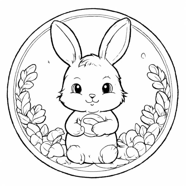 Download Cute Cartoon Bunny with Flowers Coloring pages Online ...