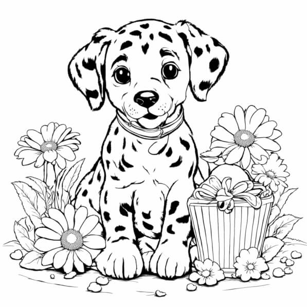Download Dalmatian Puppy Surrounded by Flowers Coloring pages Online ...